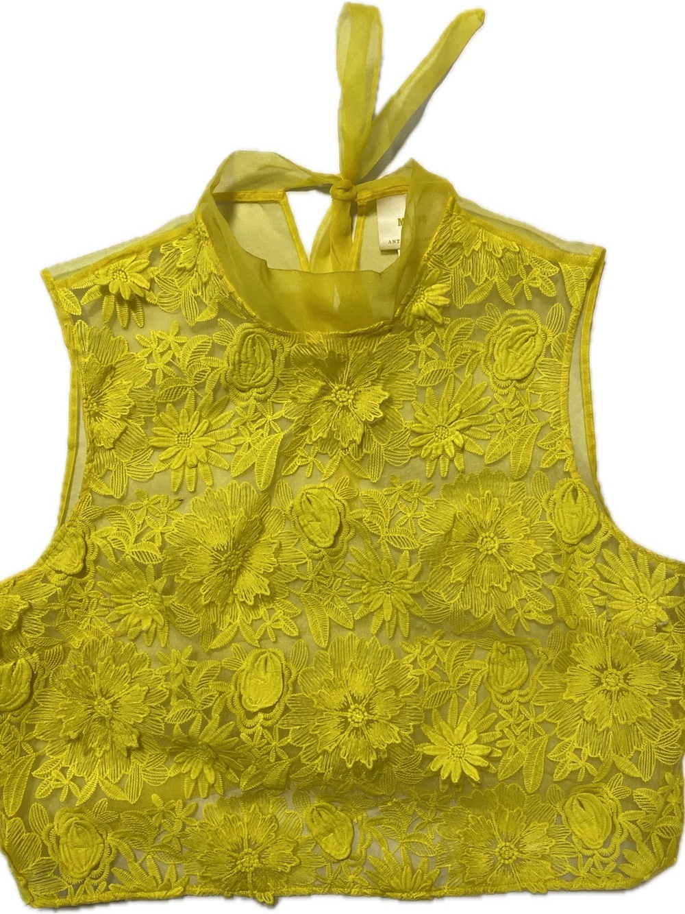 Anthropologie Maeve Bright Yellow Floral Lace Halter Camisole